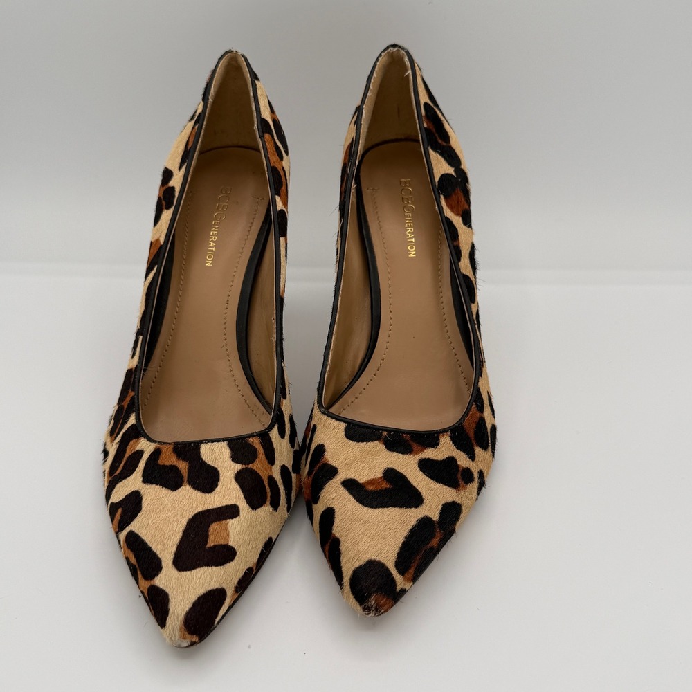 BCBGeneration Womens Leopard Calf Hair Pointed Toe Pumps Stiletto Heels Size 9M